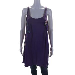 JWLA Women's Scoop Neck Sleeveless Embroidered Tunic Purple Size L